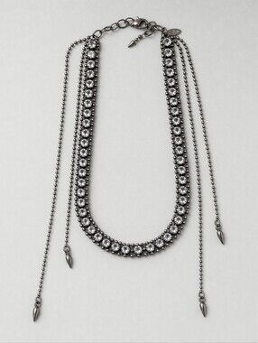 Loren Hope Silver Crystal Tennis Collar Necklace With Back Detailing 0105